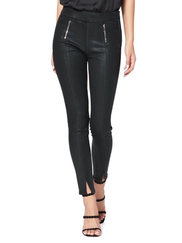Paige Talita Zip Ultra Skinny In Black Fog Luxe Coating Zip Pocket Pants 30